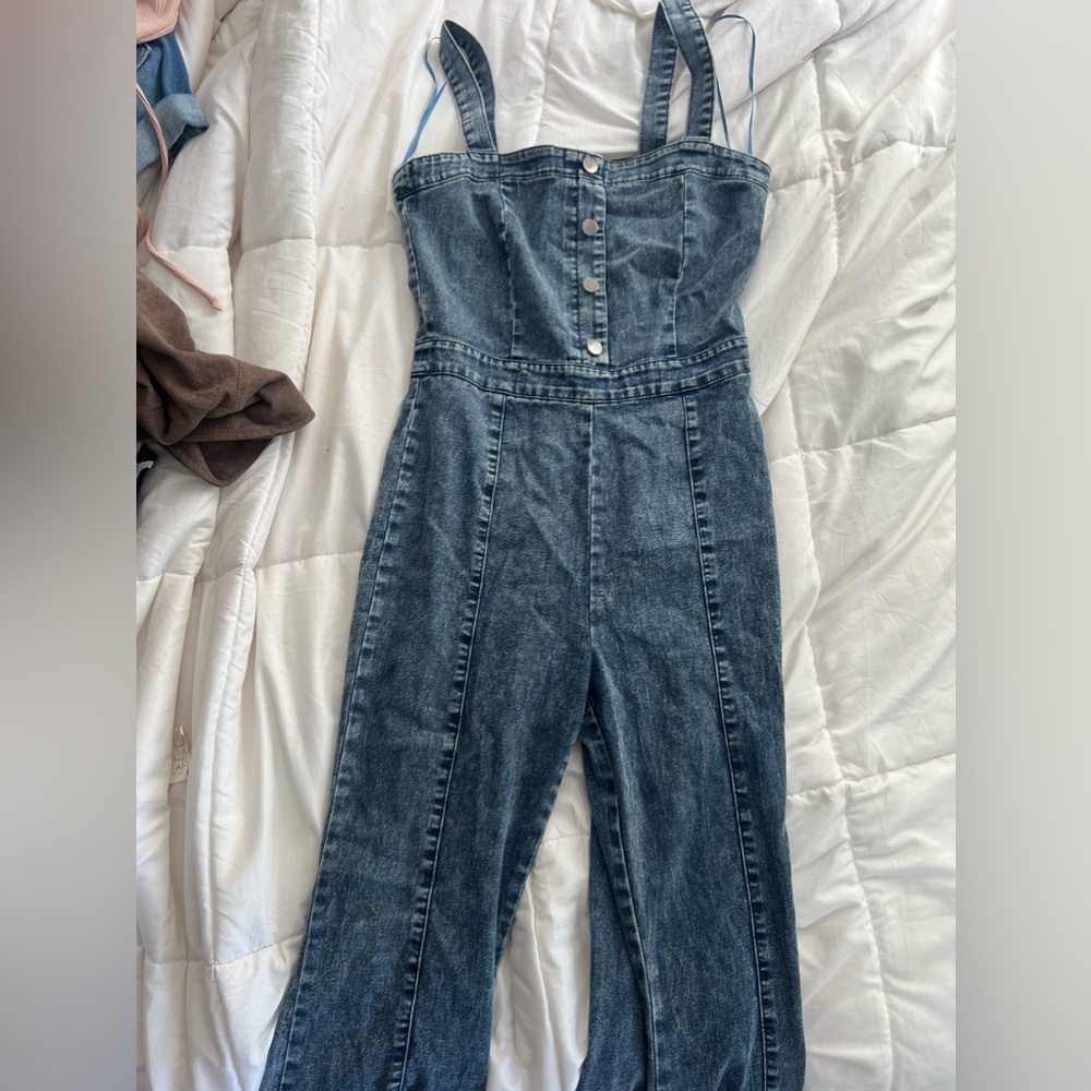 Denim jumper with flare bottoms